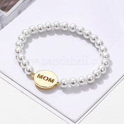 Mother's Day Flat Round with Word Mama Brass Link Bracelets&nbsp;FS-WG7D6C4-01
