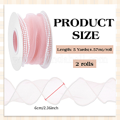 5 Yards Organza Plastic Ribbon with Plastic Pearl Edged&nbsp;OCOR-WH0101-185D