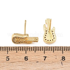 Brass Micro Pave Clear Cubic Zirconia Guitar Stud Earrings&nbsp;EJEW-F400-08G