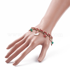 Christmas Candy Cane & Reindeer & Moon Alloy Charm Bracelet with Glass Beads&nbsp;BJEW-TA00090-02
