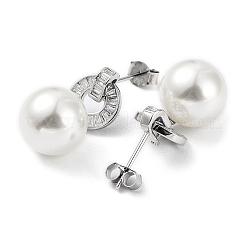Anti-Tarnish Cubic Zirconia Ring with Shell Pearl Dangle Stud Earrings&nbsp;EJEW-F318-06P