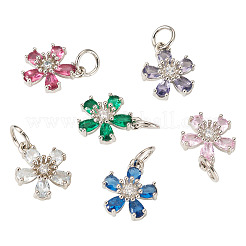 6Pcs 6 Colors Brass Micro Pave Cubic Zirconia Pendants&nbsp;KK-TA0002-10P