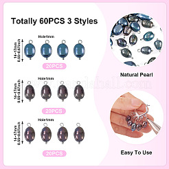 60Pcs 3 Styles Dyed Natural Cultured Freshwater Pearl Rice Pendants&nbsp;PALLOY-CW00005