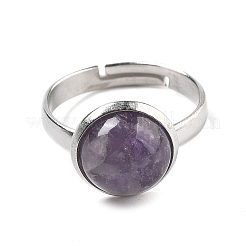 Half Round Natural Amethyst Finger Rings&nbsp;RJEW-M062-01P-31