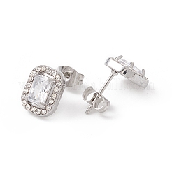 Cubic Zirconia & Rhinestone Rectangle Stud Earrings&nbsp;EJEW-A080-01P