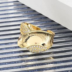 Brass Micro Pave Clear Cubic Zirconia Open Cuff Rings for Women&nbsp;RJEW-M026-02G-04