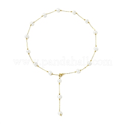 304 Stainless Steel & ABS Plastic Pearl Tassel Y Necklaces for Women&nbsp;NJEW-JN06290-01