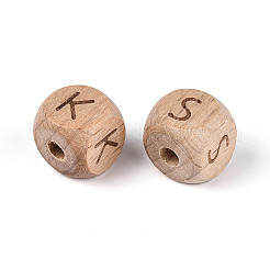 Engraved Beech Wood Beads&nbsp;WOOD-N022-08