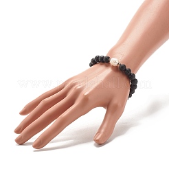 Natural Pearl & Lava Rock Beaded Stretch Bracelet&nbsp;BJEW-JB07760