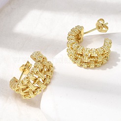 Woven C-Shaped Brass Stud Earrings&nbsp;EJEW-P333-01G