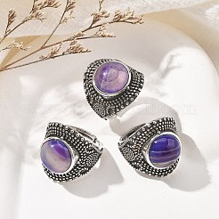 Natural & Synthetic Gemstone Adjustable Rings&nbsp;RJEW-I108-03AS