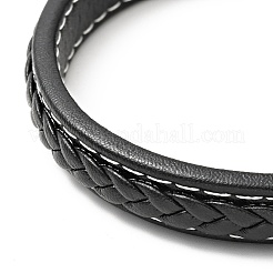 Cowhide Braided Flat Cord Bracelet with 304 Stainless Steel Magnetic Clasps&nbsp;BJEW-H552-01P-01