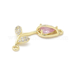 Brass Pearl Pink & Clear Cubic Zirconia Connector Charms&nbsp;LS-KK-G520-01G
