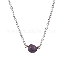 Natural Amethyst/Rose Quartz/Tiger Eye/Amazonite/Sodalite Faceted Round Pendant Necklaces&nbsp;NJEW-JN05133-01