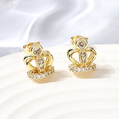 Crown Brass Micro Pave Clear Cubic Zirconia Stud Earrings for Women&nbsp;EJEW-G460-04G