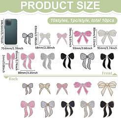 10Pcs 10 Styles Bowknot Glass Rhinestone with Plastic Cloth Patches&nbsp;PATC-FG0003-02