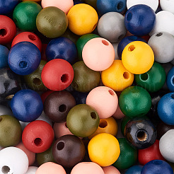 220Pcs 11 Colors Painted Natural Wood European Beads&nbsp;WOOD-TA0001-54
