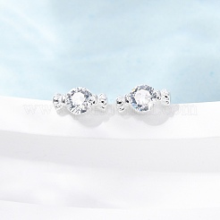 Candy 925 Sterling Silver Micro Pave Clear Cubic Zirconia Stud Earrings&nbsp;EJEW-K317-14G