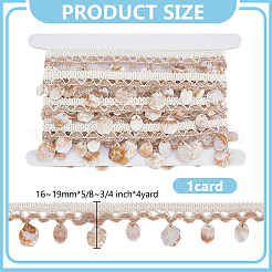 4 Yards Cotton Thread & Linen & Shell Beaded Trim Ribbon&nbsp;OCOR-DR0001-24B