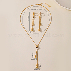 Stainless Steel Teardrop Tassel Hoop Earrings & Lariat Necklaces Sets for Women&nbsp;WR2477
