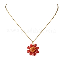 6Pcs 6 Colors Glass & Handmade Polymer Clay & Glass Seed Beaded Flower Pendant 304 Stainless Steel Cable Chain Necklaces&nbsp;NJEW-MZ00119