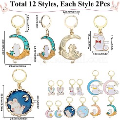 Rabbit with Moon Alloy Enamel Pendant Stitch Markers&nbsp;HJEW-SC00011