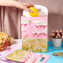 6Pcs 2 Styles Flower Printed Rectangle Paper Gift Bags with Hole Handles&nbsp;ABAG-TA0001-54