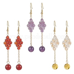 Natural Agate Bead & Natural Amethyst & Natural Citrine & Natural Carnelian & Natural Quartz Crystal Dangle Earrings&nbsp;EJEW-TA00660