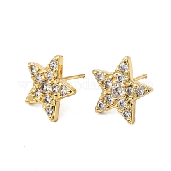 Star Brass Micro Pave Clear Cubic Zirconia Stud Earrings&nbsp;EJEW-K276-13G