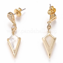 Brass Micro Pave Clear Cubic Zirconia Dangle Stud Earrings&nbsp;EJEW-F259-01B-G
