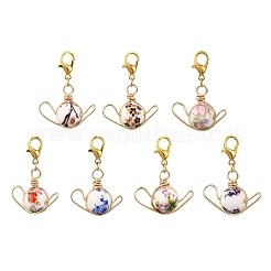7Pcs Handmade Flower Printed Porcelain Ceramic Pendant Decorations&nbsp;HJEW-JM04194