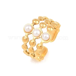 304 Stainless Steel with ABS Plastic Pearl Cuff Open Rings&nbsp;RJEW-Z137-01G