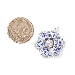 Handmade Blue and White Floral Printed Porcelain Bead Flower Pendants&nbsp;PALLOY-MZ01189