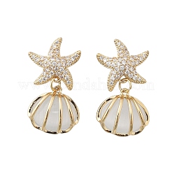 Shell Shape Brass Clear Cubic Zirconia Stud Earrings&nbsp;EJEW-D301-02G