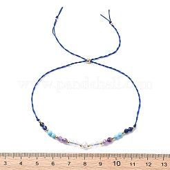 Faceted Round Natural Lapis Lazuli & Turquoise & Amethyst & Quartz Crystal Braided Bead Bracelets&nbsp;BJEW-F493-09G-04