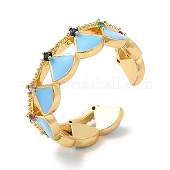 Enamel Fan Wrap Open Cuff Ring with Cubic Zirconia&nbsp;RJEW-M148-01G