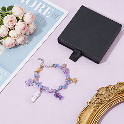 Natural Amethyst & Acrylic Imitation Pearl & Alloy Enamel Beads Charm Bracelets for Women&nbsp;HJEW-OC00402