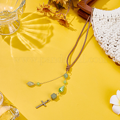 2Pcs Glass Bead & Natural Green Aventurine & Alloy Car Pendant Decorations. with Brass Chains  and Waxed Polyester Cord&nbsp;HJEW-DR00301