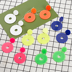 6 Pairs 6 Colors Acrylic Donut Dangle Stud Earrings with Steel Iron Pins for Women&nbsp;EJEW-AN0004-38