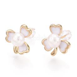 Clover Natural Pearl Stud Earrings with Enamel&nbsp;PEAR-N020-05O