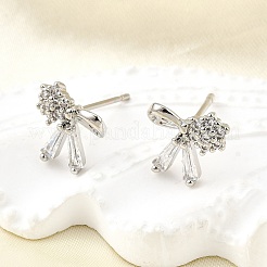 Brass Micro Pave Clear Cubic Zirconia Stud Earrings&nbsp;EJEW-M103-12P