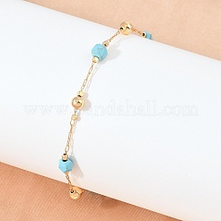 Brass & Synthetic Turquoise Link Chain Bracelets&nbsp;KK-H299-03G