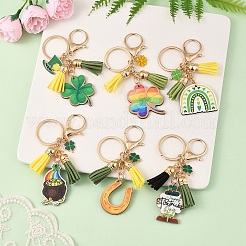St. Patrick's Day Alloy Enamel & Faux Suede Tassel & Wood Keychains&nbsp;KEYC-YW00199-01