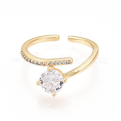 Brass Micro Pave Clear Cubic Zirconia Cuff Rings for Women&nbsp;KK-T074-10G