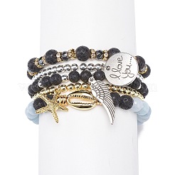 5Pcs 5 Style Natural Lava Rock & Natural Quartz & Synthetic Hematite Stretch Bracelets Set&nbsp;BJEW-JB08739