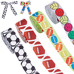 20M 4 Styles Polyester Sport Ball Print Grosgrain Ribbons&nbsp;OCOR-PH0003-97