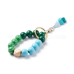 Round & Polygon Natural Wood Beads Stretch Bracelets Keychains&nbsp;KEYC-JKC00318