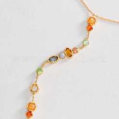 Brass Pave Cubic Zirconia Geometric Horse Eye Flat Round Y Shaped Necklaces for Women&nbsp;WG0B376-01