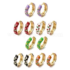 Cherry Pattern Brass Enamel Hoop Earrings&nbsp;EJEW-G471-01G