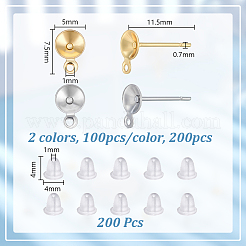 200Pcs 2 Colors 304 Stainless Steel Stud Earring Findings&nbsp;STAS-UN0062-35